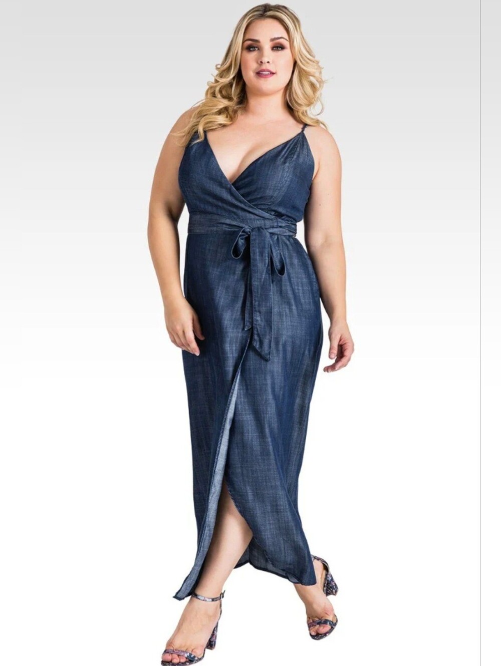 Standards & Practices Blue Chambray Wrap Around Spaghetti Strap Summer Dress 3XL